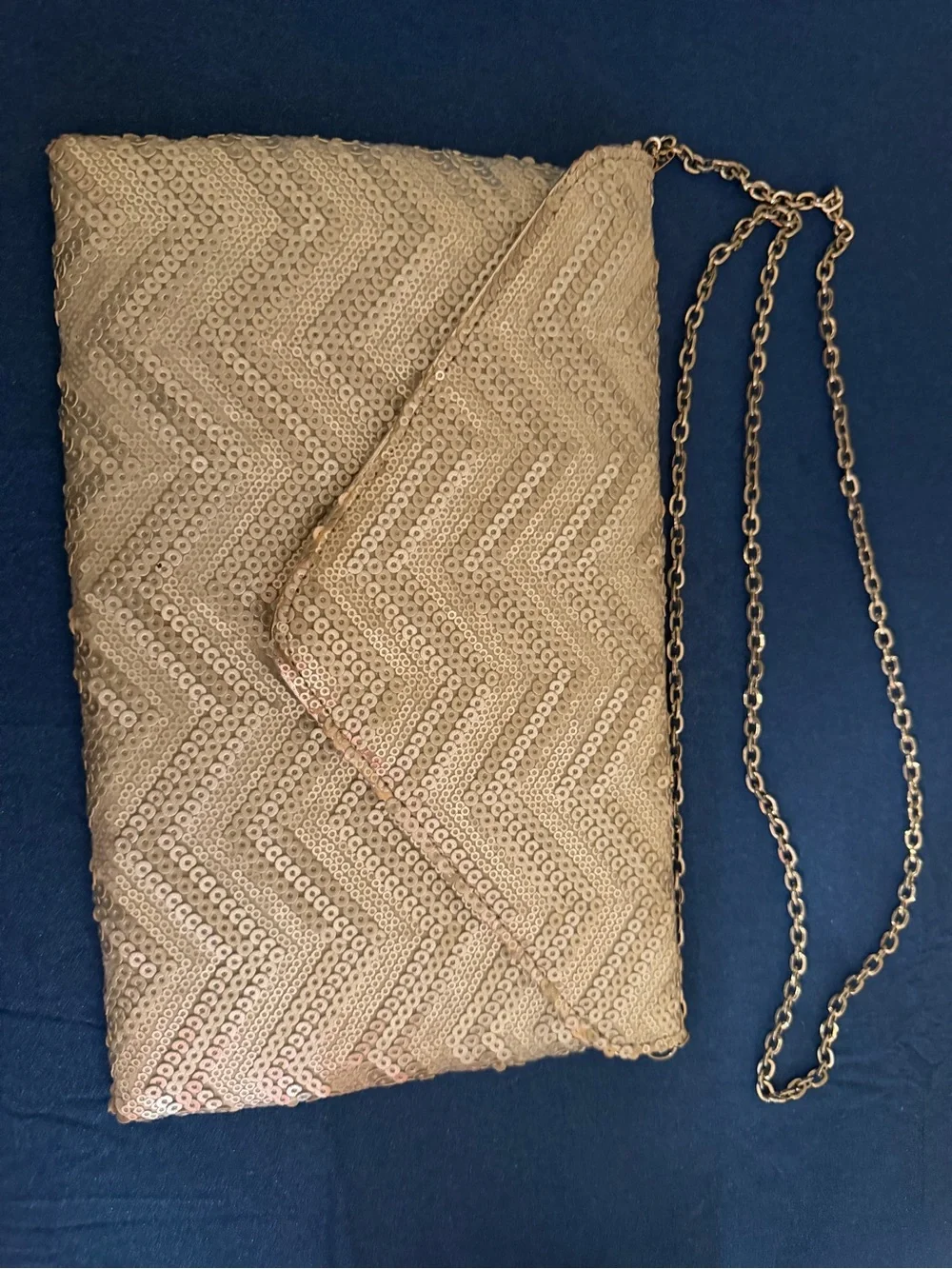 Urban Expressions Silver Sequin Chevron Envelope Clutch with Chain